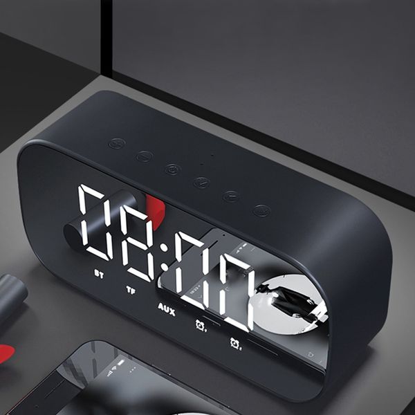 

new-bluetooth speaker with fm radio led mirror alarm clock subwoofer music player snooze deskclock wireless