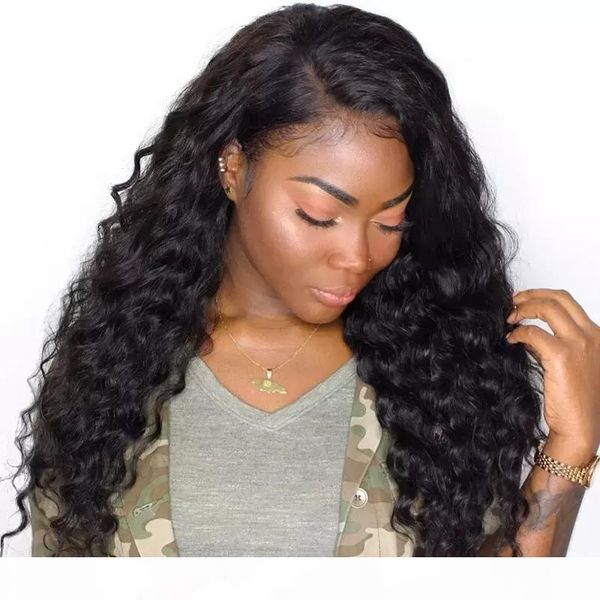 

360 full lace human hair wigs pre plucked bleach knots long loose wave glueless virgin brazilian 360 lace frontal wig for black women, Black;brown