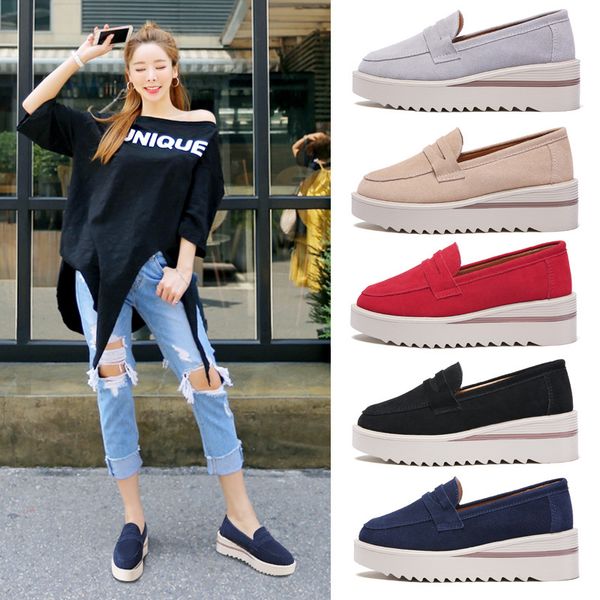 

spring and autumn new style moccosins snail shoes women's suede genuine leather thick bottomed single shoes mom slanted heel sho, Black