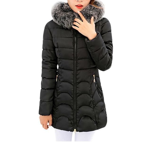 

winter women's down jacket women hooded outwear warm coat long thick fur collar cotton parka slim jacket casual thick parka coat, Black