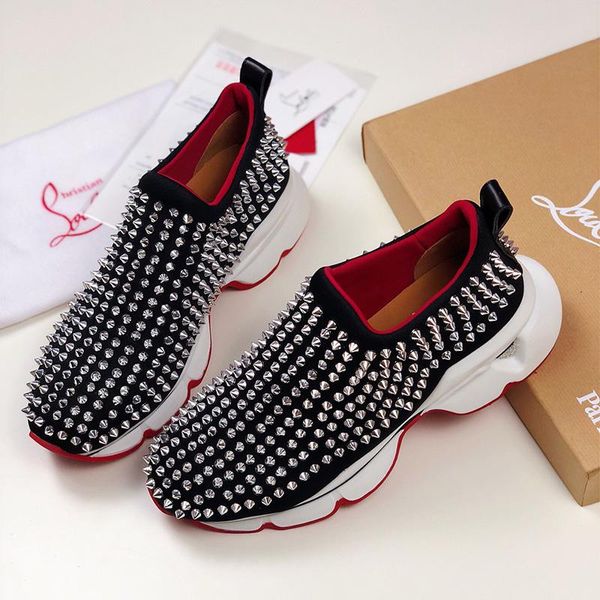 

2020 fashion spikes superstars shoes luxury donna flat mens red bottom sneakers women rivet spiky sock spikes flat shoes quality, Black