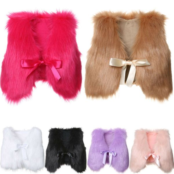 

2019 autumn new baby girl faux fur vest waistcoat kid winter warm button jacket outwear coat 5 colors, Blue