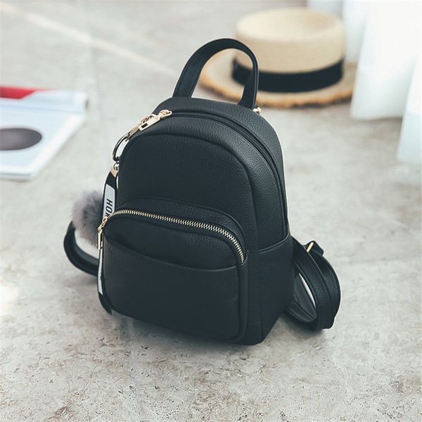

women mini backpacks soft pu leather student fuzzy ball pendant shoulder school bags female small travel rucksack