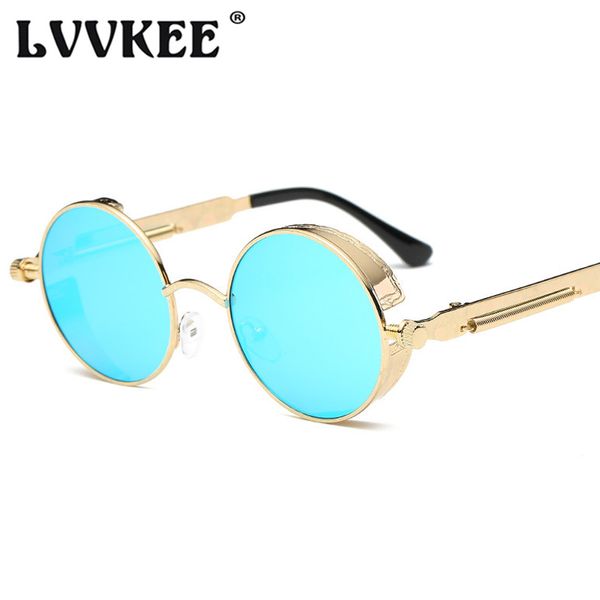 

2019 women brand designer fashion steampunk sunglasses round metal gothic sun glasses female male shades uv400 eyewear 20 colors, White;black