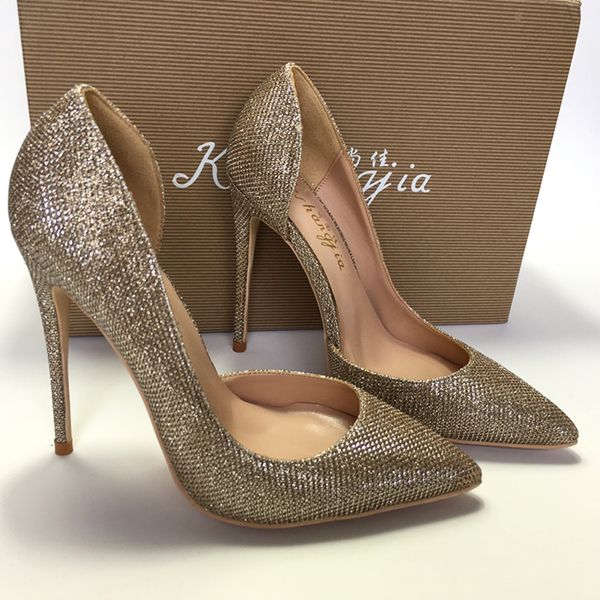 

2019 fashion women lady multi gold glitter sequined poined toes high heeled heels shoes stiletto shoes pump 12cm 10cm