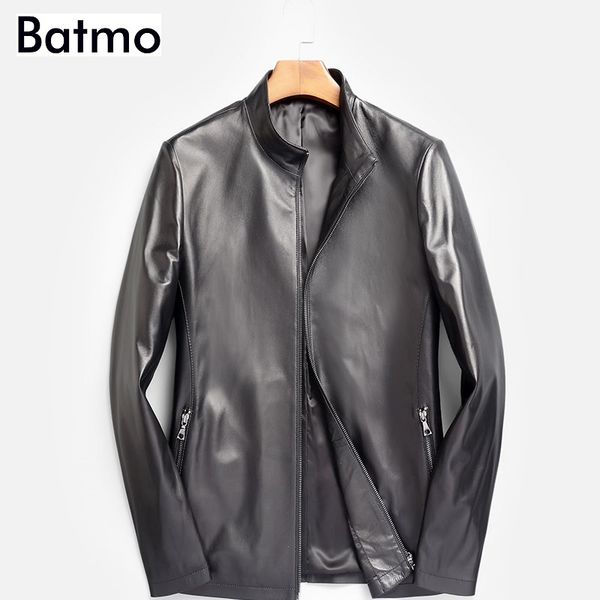 

batmo 2017 new arrival summer 100% sheepskin genuine leather men,casual sleepskin jacket men 1001, Black