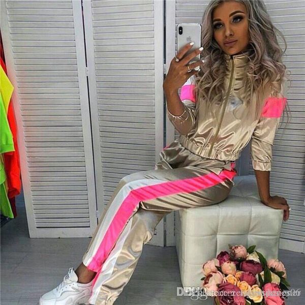 

striped womens sports designer 2pcs tracksuits stand collar long sleeve fashion female clothing sport style casual apparel, Gray