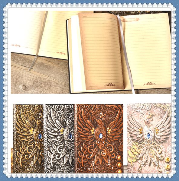 

2020 new arrival spirit bird journal notebook retro pirate strap notepad pu material diary book stationery supplier, Purple;pink