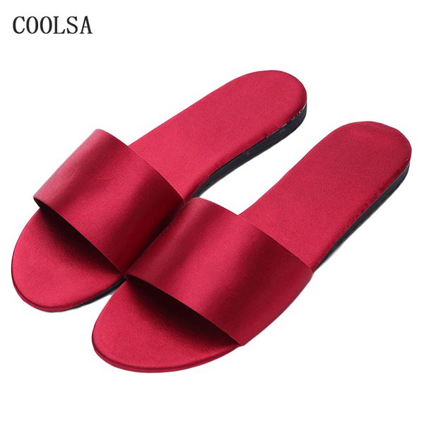 

лето женщины атласная обувь шелк мода мягкие удобные плоским дном домашние тапочки повседневная нескользящая спальня слайды пляж флип-флоп, Black