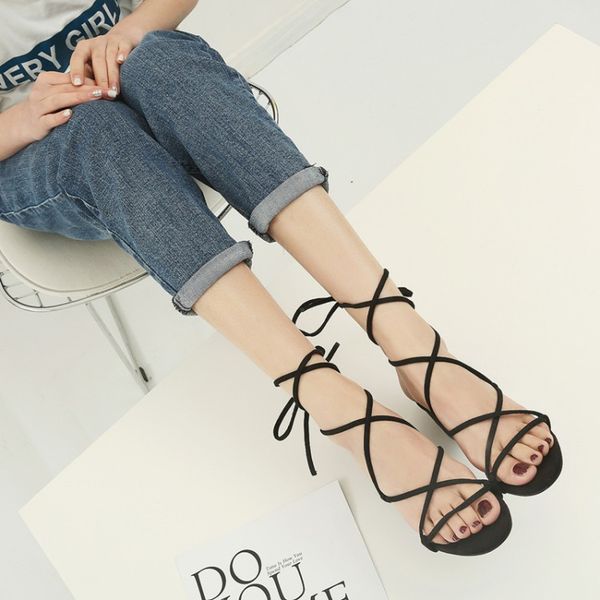 

big size 9  11 12 high heels sandals women shoes woman summer ladies the front and rear tripping straps are sanded and suede, Black