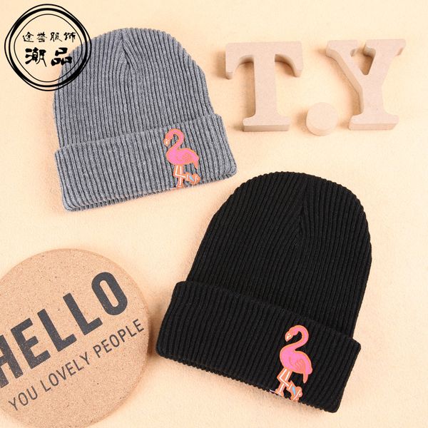 

flamingo label winter cap hat for children for boys warm knitted caps girls kids beanies hip hop solid animal skullies