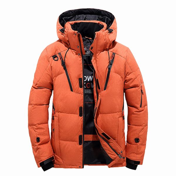 

2019 down jacket men thicken hoodies hooded long sleeve blue down zipper pocket coat warm feather winter men jacket, Tan;black