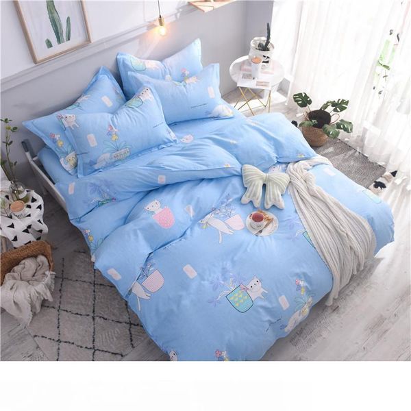 

classic cartoon fashion bedding set size grey blue flower bed linen 4pcs set duvet cover set pastoral 100% cotton bed sheet