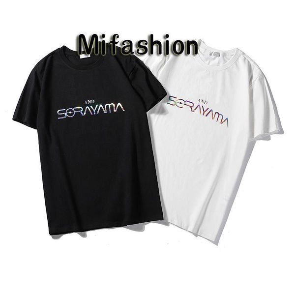 

19ss summer luxury europe париж sorayama сотрудничать лазерной печати назад светоотражающие логотип tshirt мода мужчины женщины t shirt высо, White;black