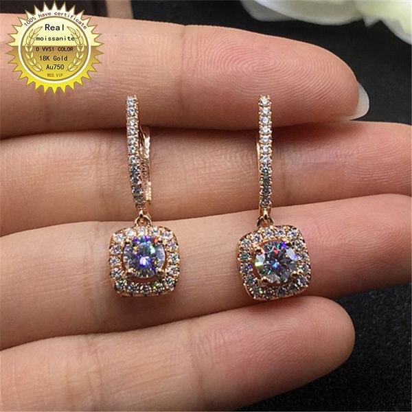 

18k rose gold earring a pair of earring 1ct d color moissanite earrings for women 002, Golden;silver