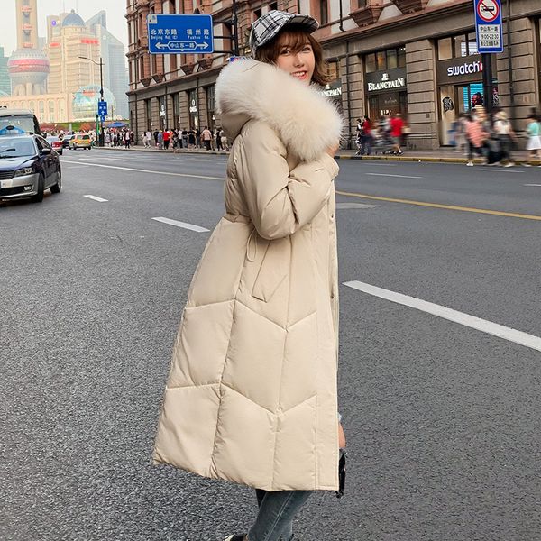 

25 degrees women x-long parkas casual winter slim warm thick hooded big fur collar padded parkas causal female jacket coat, Tan;black