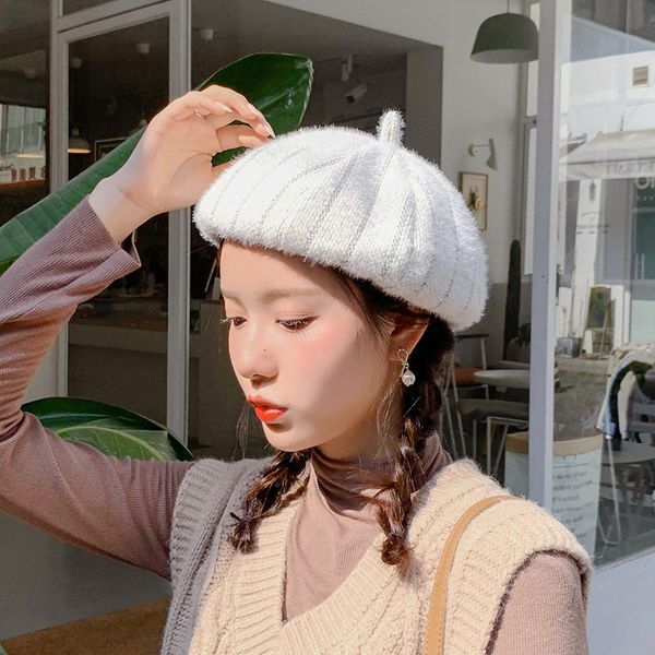 

cotton wool beret hats for women winter pumpkin sharp beret hats girls soft female flat cap vintage octagonal cap painter, Blue;gray