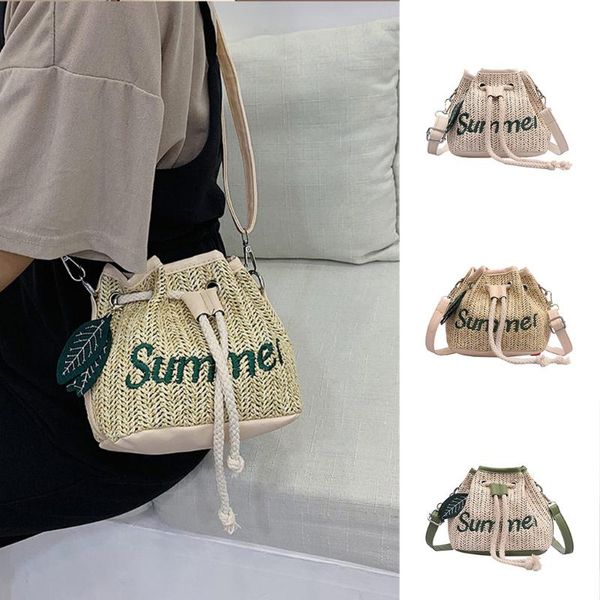 

2020 summer new women's bags college wind straw bucket bag women's shoulder messenger bag #yl10