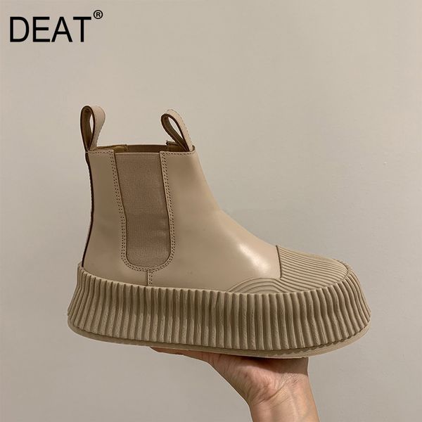 

deat] 2020 round toe elastic band casual personality pu leather single thick bottom women boots new autumn winter tide 10f739, Black