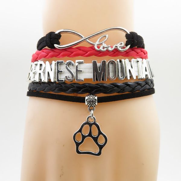

love bernese mountain bracelet dog charm bernese mountain dog mom leather bracelets, Black