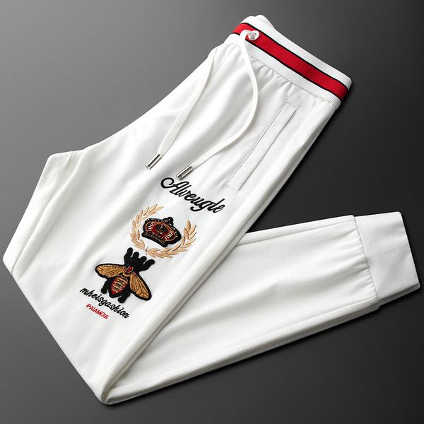 

2020 summer thin ice silk pants men's sports casual pants male bee embroidery 9 points pants casual loose large size wild tide