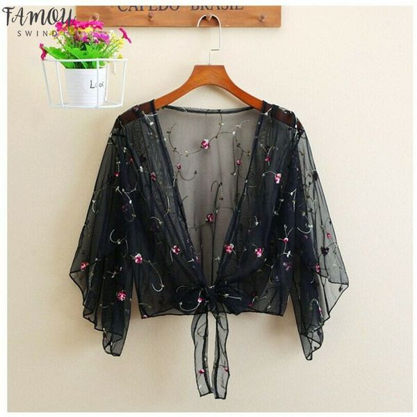 

женские топы и блузки летняя цветочная блузка рубашка кардиган тонкие пиджаки выдалбливают блузку cover up blusas femininas elegante, White