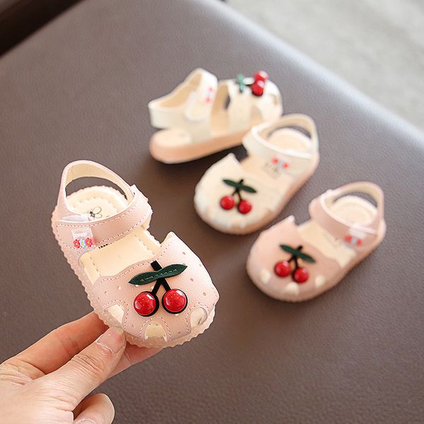 

cute cherries baby girls sandals summer toddler princess shoes closed-toe female flat shoes 0-3 years old baby walking, Black;red