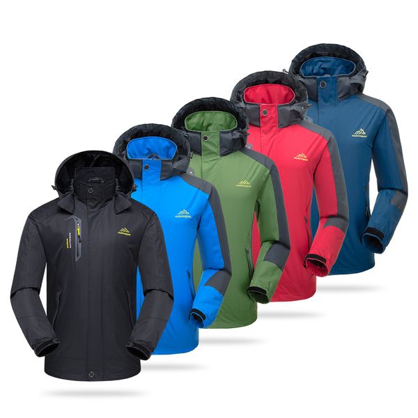 

lixada men waterproof sportswear outdoor windproof raincoat jacket sports detachable hooded coat for hiking traveling cycling, Blue;black