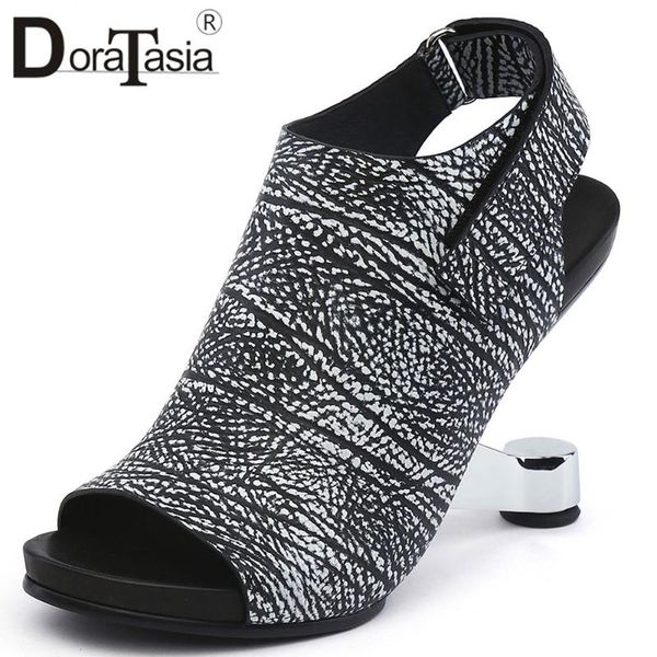 

sandals doratasia girl summer 2021 open toe women genuine leather back strao high heels casual shoes woman, Black