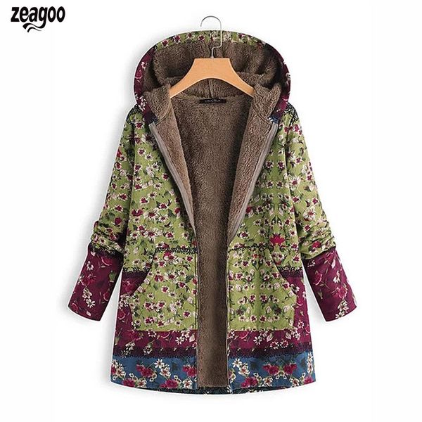 

new fashion women thicken hooded long sleeve prints pocket casual hip length coat a-line hem, loose outwear, Tan;black
