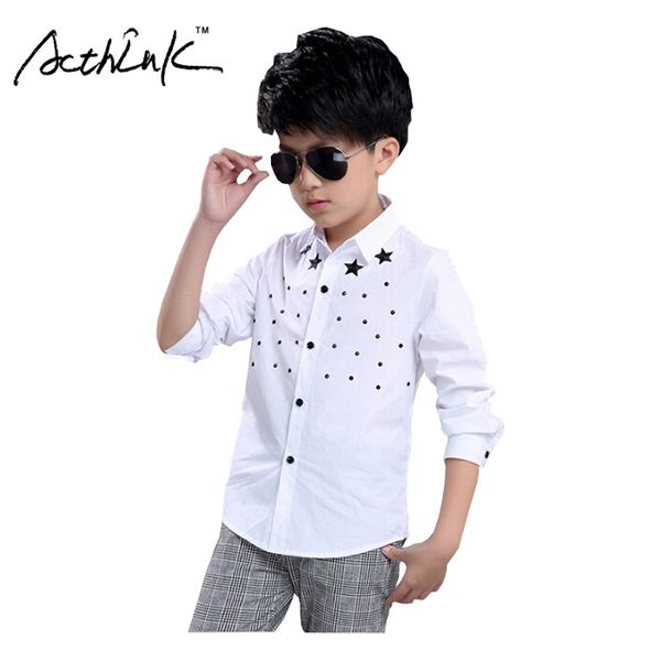 

acthink new spring children polka dot dress shirt for boys autumn kids casual stars pattern shirt boys performance shirts, zc041, White;black