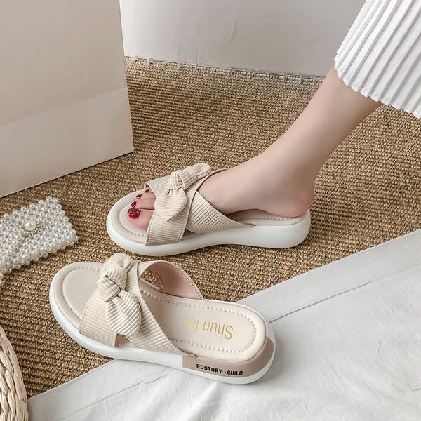

med sneaker shoes slippers women summer luxury slides pantofle butterfly-knot platform designer 2020 flat fashion basic pu, Black