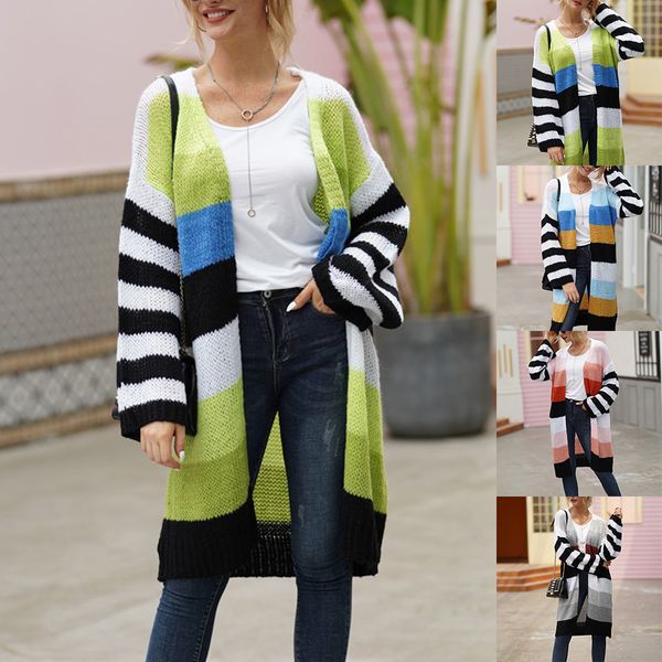 

color block long drape knit cardigans autumn women's patchwork knitted sweaters female casual thin long sleeve streetwear 2019, White