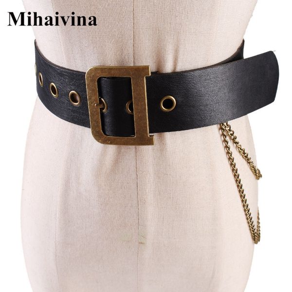 

mihaivina women pu leather ladies belt fashion punk hip-hop belts waist vintage d buckle waistband jeans pant chain c19041101, Black;brown