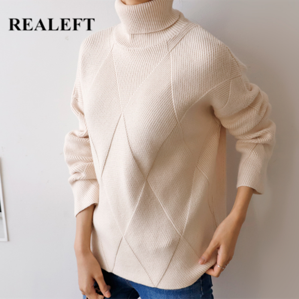 

women's sweaters realeft autumn winter warm turtleneck pullover korean style minimalist casual office lady 2021 arrival, White;black