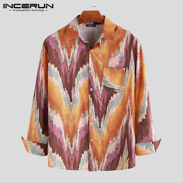 

incerun fashion print men shirt lapel brand long sleeve hawaiian streetwear casual shirts men camisa masculina 2019, White;black