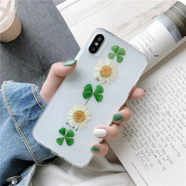 

2019 wholesale summer promotion for iphone xs max flower shell drop glue real flower case pc+acrylic designer phone case