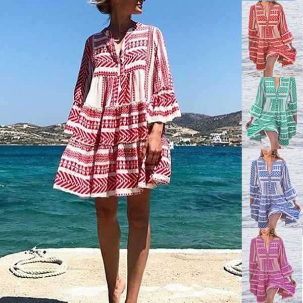 

womens summer boho floral short maxi dress tunic cocktail party beach dress cover ups, Blue;gray