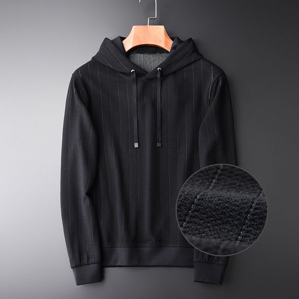 

minglu hooded hoodies men fashion luxury knit vertical stripe sweatshirts men youth trend slim fit sweatshirts for m-3xl 4xl, Black