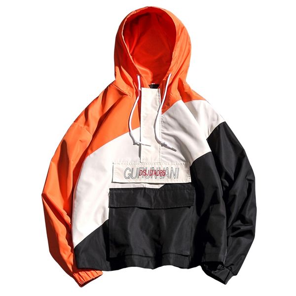 

fashion men's color stitching hooded jacket 2019 autumn big packet casual streetwear men loose leisure male outwear clothes, Black;brown