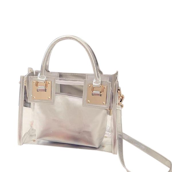 

women clear transparent shoulder bag jelly candy summer beach handbag woman messenger bags silver