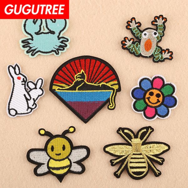 

gugutree one set embroidery bee rabbit flower frog patch animal patches badges applique patches for clothing dk-53, Black