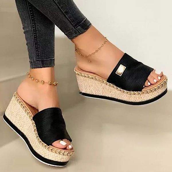 

platform slippers women sandals 2020 new female shoes wedges slippers fashion heeled shoes casual fish mouth women, Black