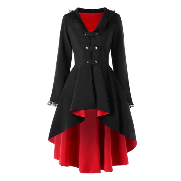 

plus size fashion women windbreaker slim casual irregular outwear long sleeve lace splice formal coat irregular windbreaker, Black;brown