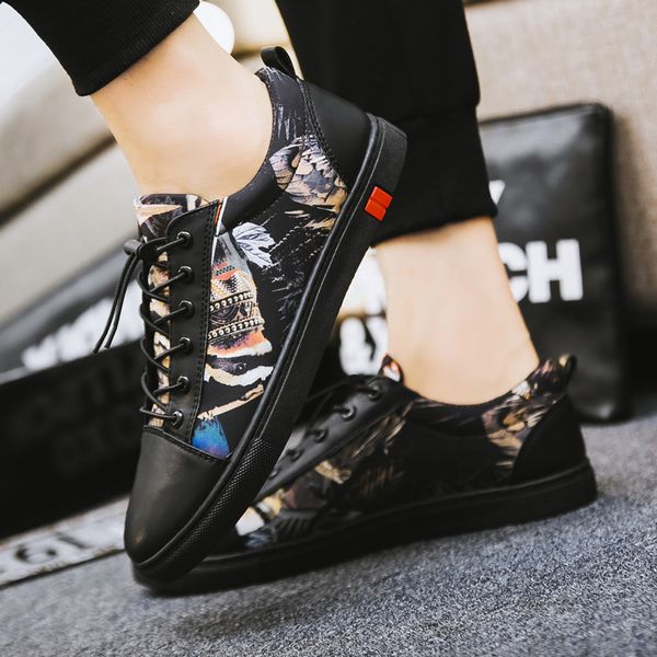

fashion men designer shoes summer print leather shoes men loafers all black boys casual flats mocassin homme