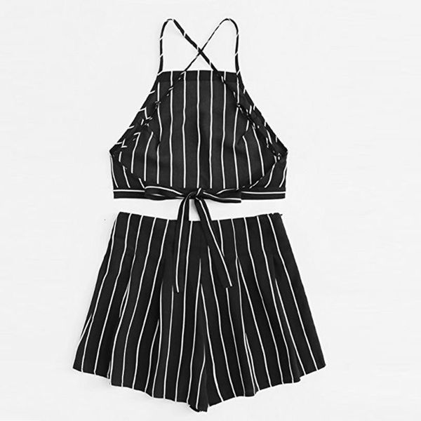 

women designer tracksuits women s two piece jogging suits two shorts hanging neck spaghetti strap women casual stripe open crop shorts, Gray