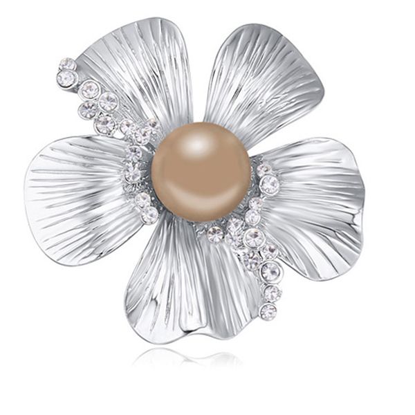 

fashion flower style pearl brooch shinning cz rhinestone brooches for women, Gray