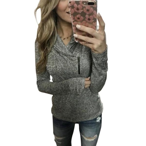 

women sweatshirt slim pullover office daily solid color casual polyester zipper outwear home long sleeve shopping soft, Black
