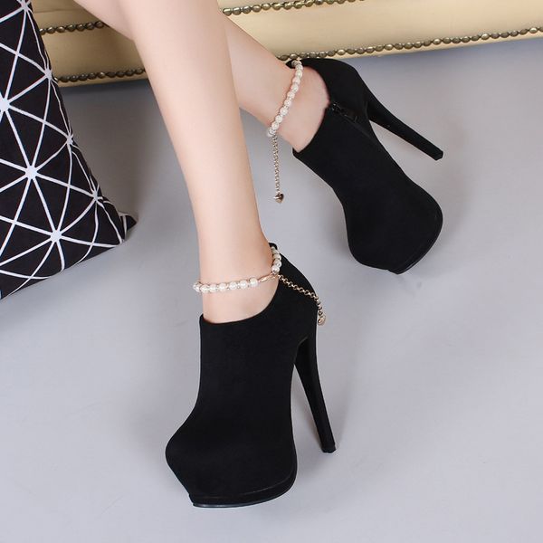 

bootee woman 2019 lady boots shoes clogs platform round toe zipper luxury designer winter women ladies high heel fashion, Black