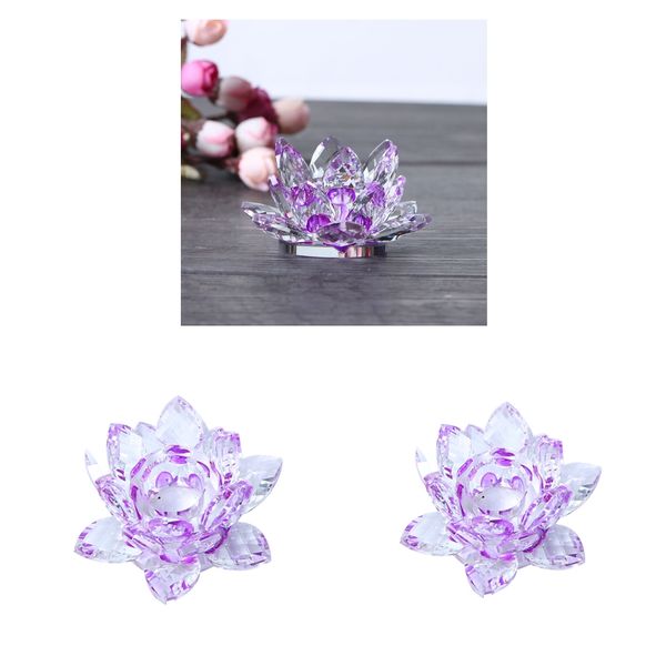 

2x crystal buddhist lotus candlestick candle holder w/ box home decor crafts